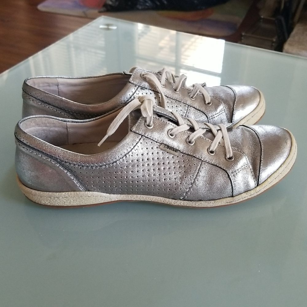 Josef Seibel Silver Leather Sneakers Futuristic Streetwear Size 10